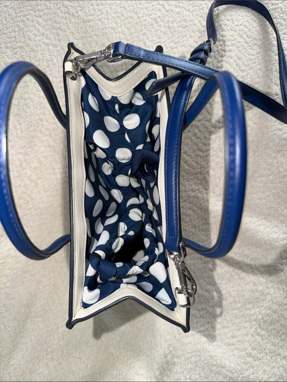 Kate Spade New York Trista Leather Shopper Tote w/Polka Dot Lining - Cream Navy